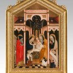 Scopri la meravigliosa tavola dipinta raffigurante la Madonna dell'Idea, nota anche come Candelara, raffigurante la scena de La Madonna in trono con il bambino ed angeli, dipinta da Michelino da Besozzo, Museo del Duomo di Milano